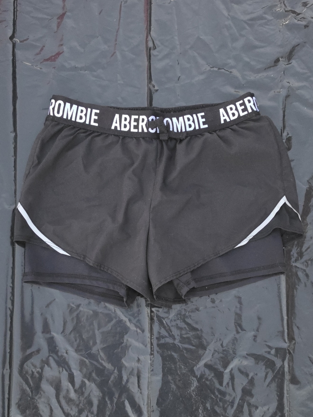 Abercrombie Black Layered Logo Waist Workout Shorts